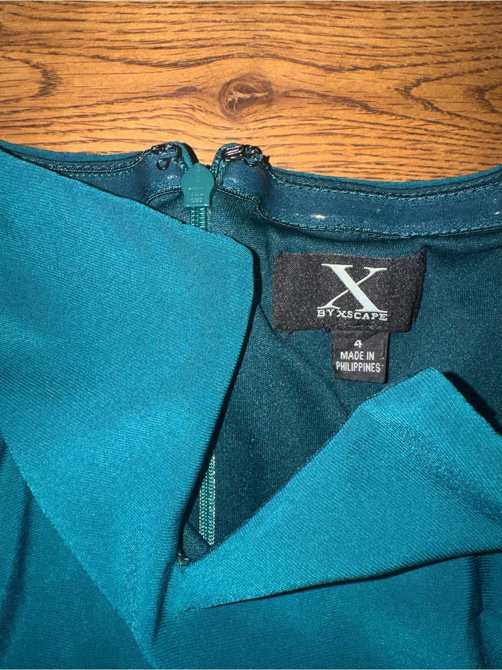 Xscape Elegant Off-Shoulder Teal Evening Gown - Picture 3 of 3